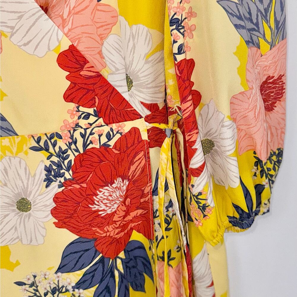 Eliza J Floral Faux Wrap Midi Dress Women's 12 Yellow Multicolored - Picture 7 of 16